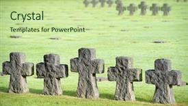  Presentation with hero - PPT theme consisting of fallen hero - german military cemetery at la background and a mint green colored foreground