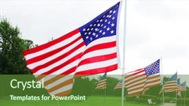  Presentation with broken wall american flag - PPT theme having fallen star - many american flags background and a tawny brown colored foreground