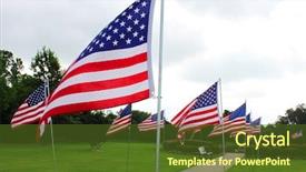  Presentation with broken wall american flag - Audience pleasing slide set consisting of fallen star - many american flags backdrop and a tawny brown colored foreground