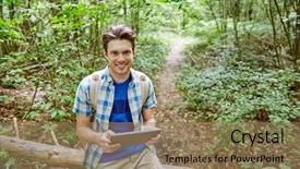  Presentation with adventure - Audience pleasing slide deck consisting of fallen tree trunk in woods backdrop and a coral colored foreground