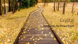  Presentation with autumn morning - Cool new slides with fallen yellow autumn leaves on the boardwalk meadow in yosemite national park valley at cloudy autumn morning low clouds lay in the valley california usa backdrop and a gold colored foreground