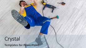  Presentation with work - Slide deck with falling - injured worker at the work background and a light blue colored foreground