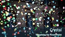  Presentation with blue ribbon bacon festival - Audience pleasing PPT theme consisting of falling confetti in the city backdrop and a tawny brown colored foreground