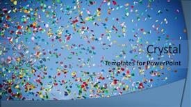  Presentation with blue sky - Colorful PPT theme enhanced with falling confetti in the city backdrop and a  colored foreground
