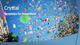 Presentation with confetti - Audience pleasing presentation theme consisting of falling confetti in the city backdrop and a teal colored foreground