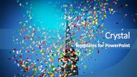  Presentation with blue ribbon bacon festival - Slides consisting of falling confetti in the city background and a  colored foreground