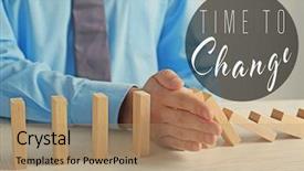  Presentation with leadership change - Colorful PPT layouts enhanced with falling dominoes and text time backdrop and a coral colored foreground