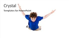  Presentation with child jumping tree - PPT theme having falling down - boy jumping isolated on white background and a white colored foreground