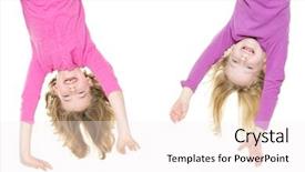  Presentation with smiling little girl - Presentation theme featuring falling down - smiling young girls hanging background and a sky blue colored foreground