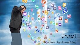  Presentation with holographic - Presentation theme consisting of falling down - stressed businessman with hands background and a light blue colored foreground