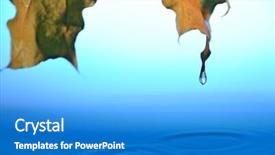  Presentation with green leaf water drops - Cool new theme with falling drops from tip of green leaf into blue rippled water backdrop and a cobalt blue colored foreground