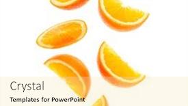  Presentation with orange slice - Colorful presentation enhanced with falling-fresh-orange-fruit-slices backdrop and a blonde colored foreground