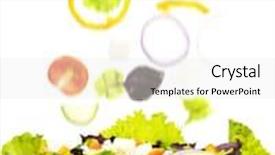  Presentation with salad - Slide deck featuring moved cheese - falling fresh vegetable on plate background and a white colored foreground