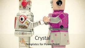  Presentation with robot - Presentation featuring falling hearts - concept romatic love with vintage background and a lemonade colored foreground