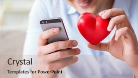  Presentation with young man on the phone - Amazing presentation theme having falling hearts - young man chatting with his backdrop and a coral colored foreground