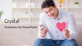  Presentation with phone - Cool new presentation with falling hearts - young man chatting with his backdrop and a lemonade colored foreground