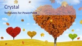  Presentation with heart shape tree - Beautiful slide set featuring falling heaven - autumn landscape with tree backdrop and a light blue colored foreground