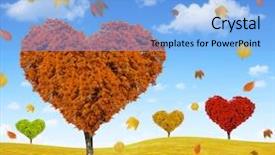  Presentation with heart shape tree - Slide set having falling heaven - autumn landscape with tree background and a light blue colored foreground
