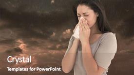  Presentation with blue orange - PPT theme having falling heaven - sick brunette blowing her nose background and a tawny brown colored foreground