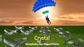  Presentation with parachute - Theme having falling into trap on parachute background and a tawny brown colored foreground