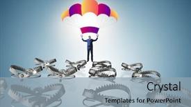  Presentation with parachute - Slide deck with falling into trap on parachute background and a light blue colored foreground