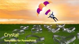  Presentation with parachute - Presentation design enhanced with falling into trap on parachute background and a tawny brown colored foreground