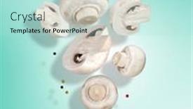  Presentation with blue food - Presentation with falling-mushrooms-collection-flying background and a mint green colored foreground