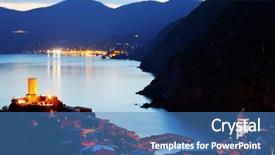 Presentation with village - Presentation theme having falling night in vernazza village background and a teal colored foreground