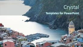  Presentation with resort - Audience pleasing PPT theme consisting of falling-night-over-vernazza-resort backdrop and a ocean colored foreground