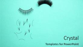  Presentation with eyelashes - PPT theme enhanced with falling objects - false eyelashes on color background background and a arctic colored foreground