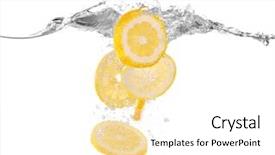  Presentation with lemon in sparkle water - Presentation featuring falling objects - fresh sliced lemon in water background and a white colored foreground