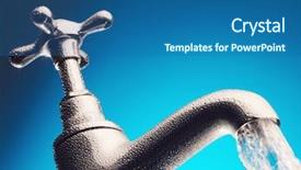  Presentation with water tap - Beautiful theme featuring falling objects - water pouring from tap close-up backdrop and a ocean colored foreground