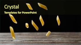  Presentation with penne pasta - Amazing slide deck having falling penne pasta flying yellow backdrop and a wine colored foreground