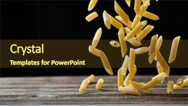  Presentation with pasta - PPT theme having falling penne pasta flying yellow background and a tawny brown colored foreground