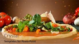  Presentation with freeze - Audience pleasing PPT layouts consisting of falling-raw-ingredients-on-pizza backdrop and a gold colored foreground