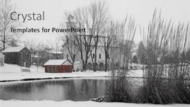  Presentation with falling snow - Slide set enhanced with red barn farm house - falling snow on a historic background and a light gray colored foreground