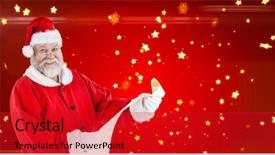  Presentation with red star - Beautiful presentation theme featuring falling stars - portrait of santa claus smiling backdrop and a crimson colored foreground