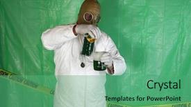  Presentation with chemical safety - Beautiful PPT theme featuring fallout - nuclear scientist or chemical engineer backdrop and a seafoam green colored foreground