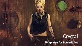  Presentation with zombie - Slide set consisting of fallout - woman in a bunker background and a tawny brown colored foreground