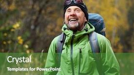  Presentation with forest - PPT theme consisting of falls elderly - happy mature backpacker background and a tawny brown colored foreground