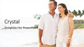  Presentation with sunset beach - PPT theme having falls elderly - mature retired couple enjoying sunset background and a white colored foreground