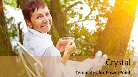  Presentation with tea cup - Theme featuring falls elderly - relaxed senior woman taking background and a gold colored foreground