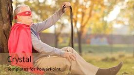  Presentation with old man - Presentation design enhanced with falls elderly - senile old man sitting outdoor background and a coral colored foreground