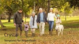  Presentation with extended family - Presentation consisting of falls elderly - smiling extended family walking together background and a gold colored foreground