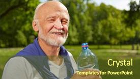  Presentation with summer drinking water - Slide set featuring falls elderly - thirsty senior man drinking background and a tawny brown colored foreground