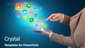  Presentation with application - Slide deck consisting of falls index - hand holding tablet and application background and a ocean colored foreground