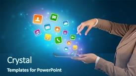  Presentation with application - Amazing PPT theme having falls index - hand holding tablet and application backdrop and a  colored foreground