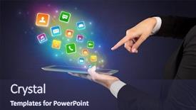  Presentation with application - Slides featuring falls index - hand holding tablet and application background and a  colored foreground