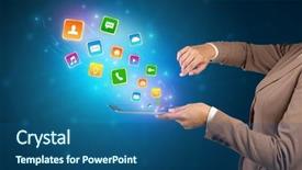  Presentation with application - Beautiful slides featuring falls index - hand holding tablet and application backdrop and a ocean colored foreground