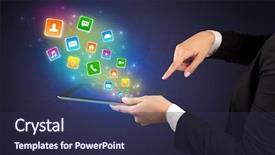  Presentation with hands holding black tablet - PPT layouts consisting of falls index - hand holding tablet and application background and a  colored foreground